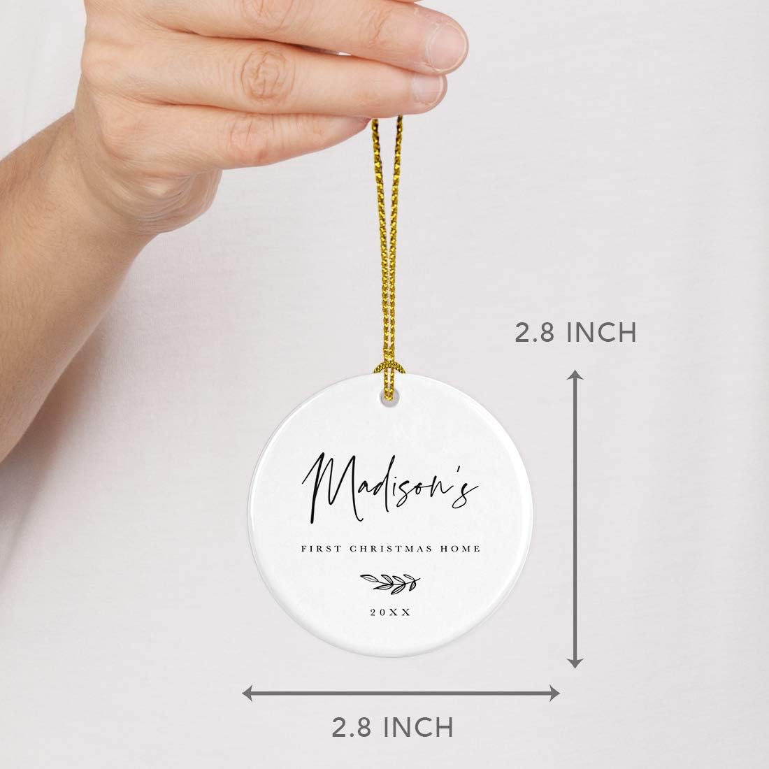 Andaz Press Personalized Adoption Round Ceramic Porcelain Christmas Tree Ornament Keepsake Collectible Gift, Madison's First Christmas Home 2024, Antique Handdrawn, 1-Pack