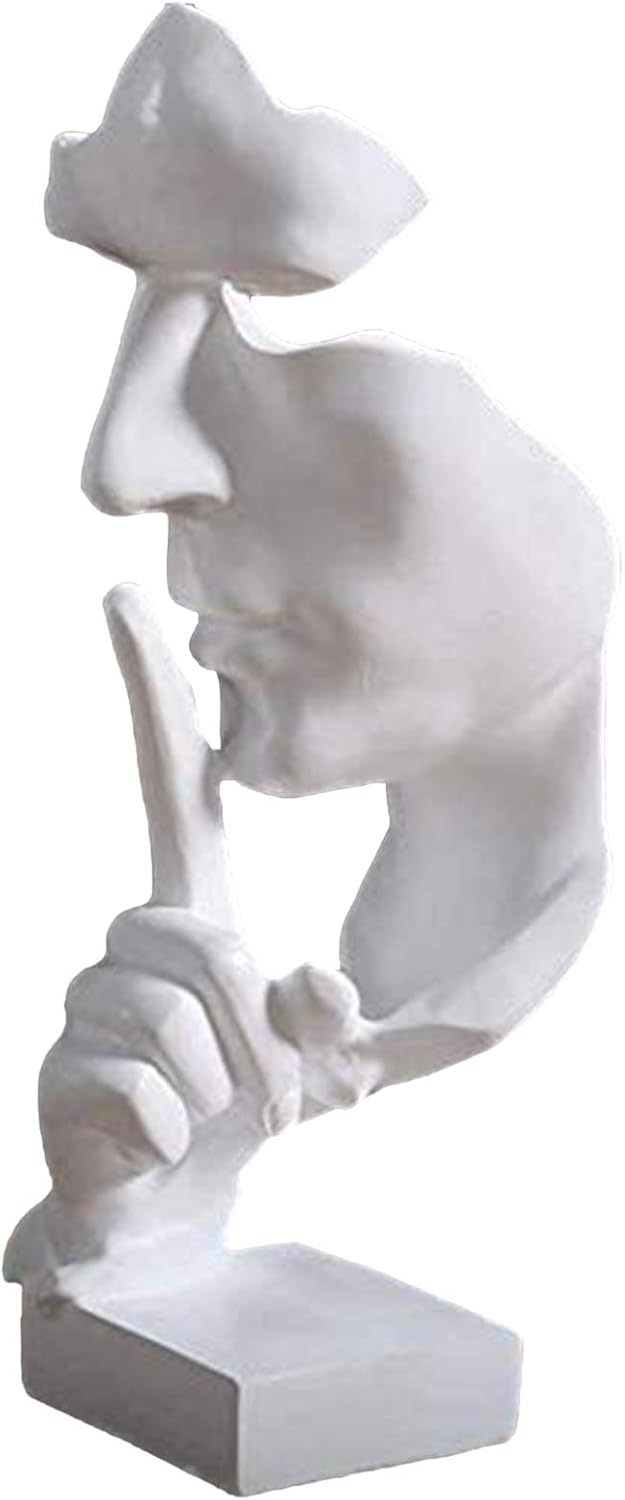 aboxoo Silence is Gold Thinker Statue, Modern and Simple Resin Things, Creative Abstract Figurine Sculptures for Entrance, Creative Room Home, Office Study, Piano Decor (White)