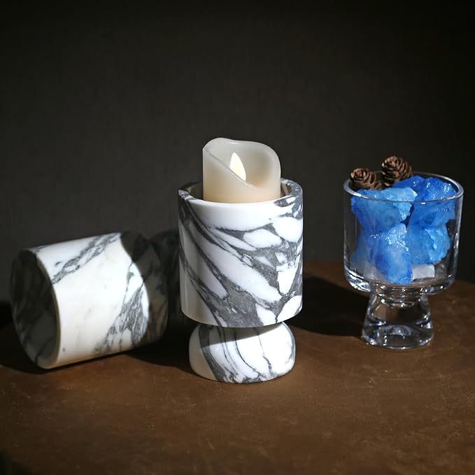 Modern Marble Pillar Candle Holder, Natural Marble Candlestick Holder, French Centerpieces for Table, Elegant Marble Home Decor for Anniversary Weddings Valentine's Day
