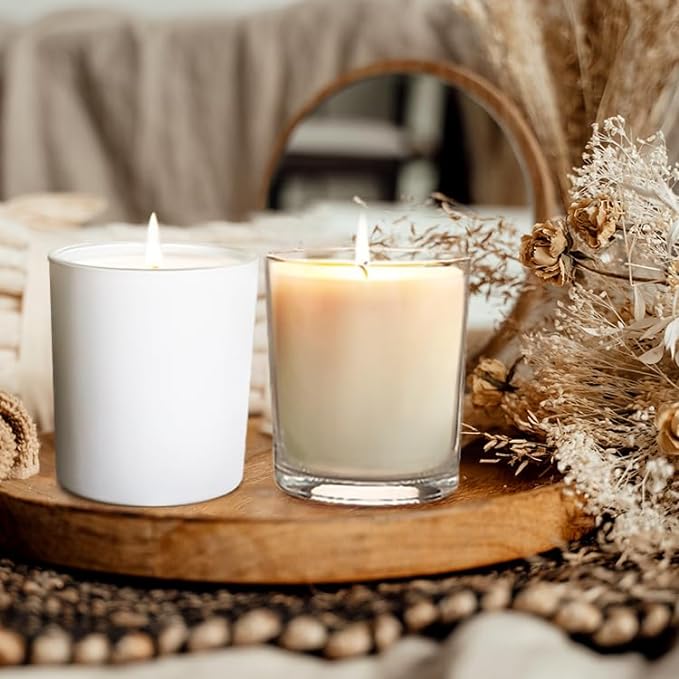SHOWIN 14 OZ Thick Candle Jars for Making Candles 12 Pcs, 3 Wick Empty Jars with Wood Lids for Candle Making, Sample Container,Frosted White
