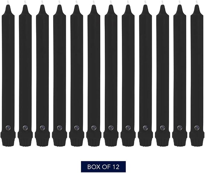Colonial Candle Unscented Taper Candle, Classic Collection, Black, 10 in, Pack of 12 - Up to 8 Hours Burn