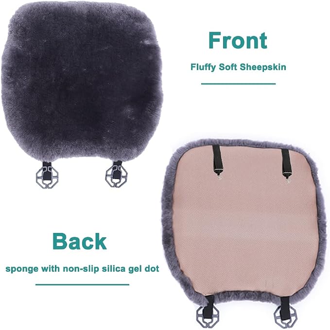 OGLAND 2 Pack Fluffy Genuine Sheepskin Car Seat Covers for Auto Interior Accessories with Soft Fuzzy Wool Eco-Friendly Natural Fur Non-Slip (Camel)
