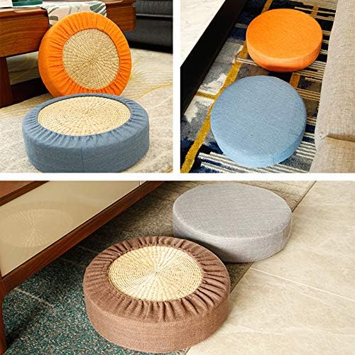 Round Floor Pillow Cover Tatami Floor Cushion Cover Straw Japanese Futon Cover Meditation Seating Ottoman Throw Protector for Living Room Indoor Outdoor Coffee,15.75 inches