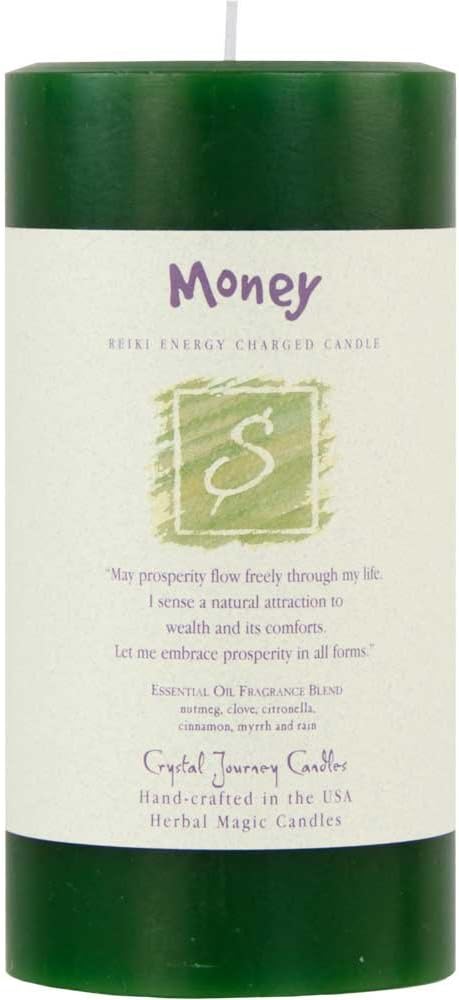6" x 3" Crystal Journey Reiki Charged Herbal Pillar Candle Bundle (Positive Energy, Money) - Handcrafted with Lead-Free Materials