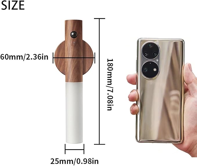 LANDGOO Wooden Motion Sensor RGB Night Lights Indoor, Magnet Body Hallway Rechargeable LED Wireless Battery Operated Wall Sconce (Walnut Wood 2P)
