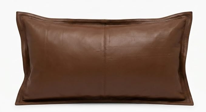 Genuine Leather Pillow Cover Case for Lumbar Throw Couch Pillows - Modern Farmhouse Decorative Sofa Thick & Soft Cushion Covers (Tan Brown, 16" x 24")
