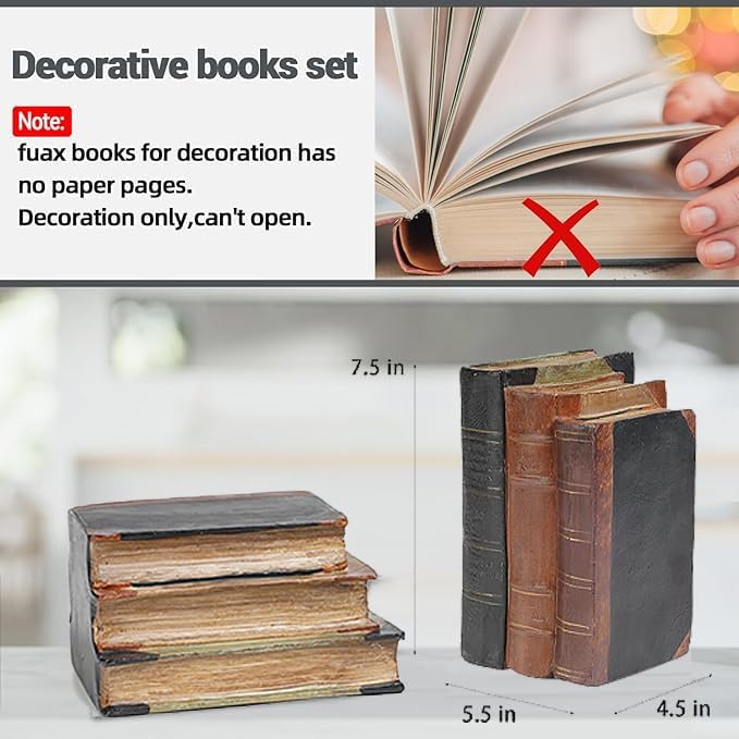 Guichifun Decorative Books Home Decor Clearance - Resin Retro Classical Fake Books Faux Books Decoration Fall Decor Gifts for Men Coffee Table Shelf Decor for Living Room Decor 5.5 * 4.5 * 7.5 Inch