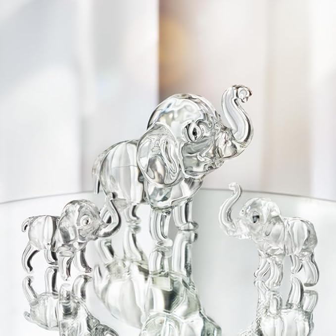 Set of 3 Crystal Elephant Figurines Glass Elephants Figurine Collectible Gifts for Mom Small Animal Statues Decor for Home Office Mother's Day Table Centerpiece