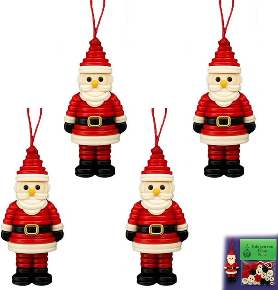 DIY Christmas Button Ornament Making Set - Snowman/Santa/Angel, Fun Holiday Craft Kit for All Ages, Ideal Xmas Tree Hanging Decor & Festive Gifts (Santa Claus 4)
