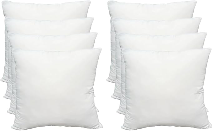 Obruosci Luxury Throw Pillow Inserts, Pack of 8, 16 x 16 inches Hypoallergenic Ultra Soft White Polyester Microfiber Durable Couch Cushion Fillers