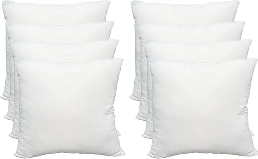 Obruosci Luxury Throw Pillow Inserts, Pack of 8, 18 x 18 inches Hypoallergenic Ultra Soft White Polyester Microfiber Durable Couch Cushion Fillers