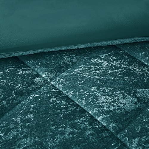 Intelligent Design Twin Duvet Cover Set, Velvet Twin Duvet Set, Luxury Diamond Quilting Teal Duvet Cover, Fluffy Duvet Cover with Decorative Pillow and 1 Sham, 3 Pieces, Teal, Twin/Twin XL