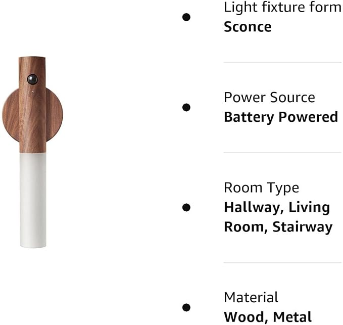 LANDGOO Wooden Motion Sensor Lights Indoor, Magnet Body Hallway Rechargeable LED Wireless Battery Operated Wall Sconce, Portable Decor Torch Night Lighting for Bedroom (Walnut Wood 1Pcs)