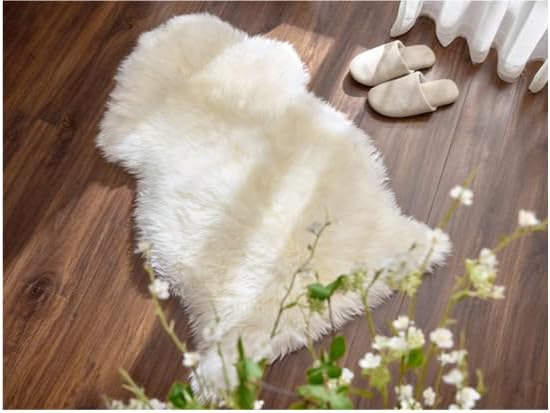 Premium Genuine Sheepskin Area Ruge - Real Wool Fur Shaggy Carpet | Fluffy Soft Natural Lambskin Rug Seat Chair Covers for Couch Sofa Bedroom Living Room(Ivory White,2×3 Feet Sheepskin)