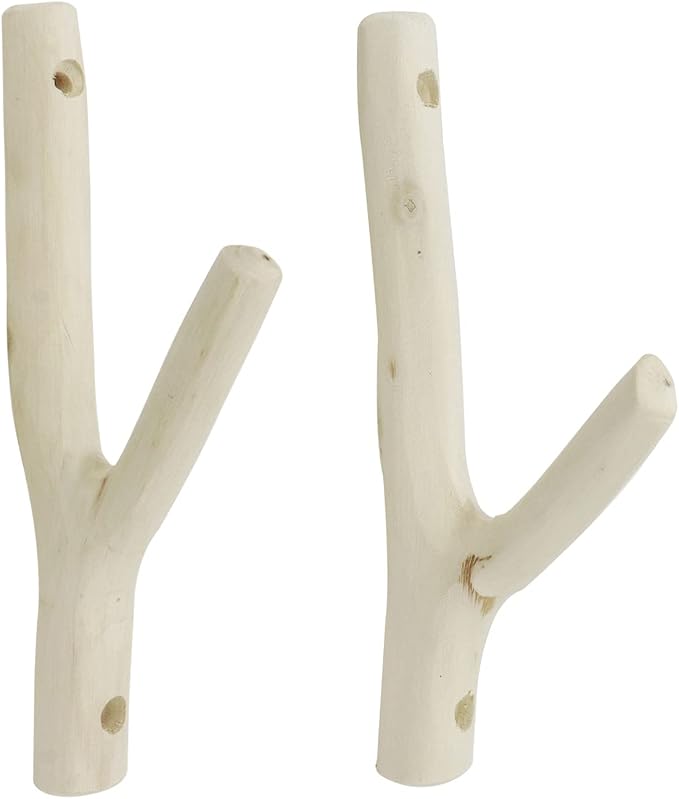4Pcs Real Wood Tree Branch Wall Hook, Thickness 1cm-2cm with Screw | Farmhouse Rustic Decorative Wooden, Without Bark Trunk