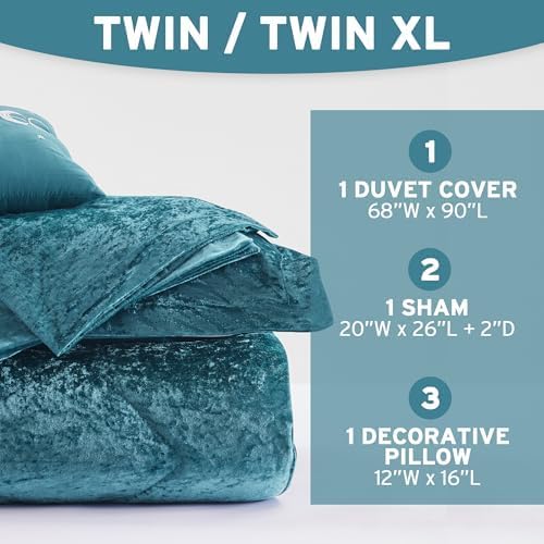 Intelligent Design Twin Duvet Cover Set, Velvet Twin Duvet Set, Luxury Diamond Quilting Teal Duvet Cover, Fluffy Duvet Cover with Decorative Pillow and 1 Sham, 3 Pieces, Teal, Twin/Twin XL