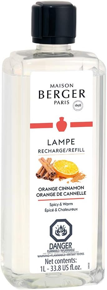 Maison Berger Orange Cinnamon Lampe Berger Refill, 1 Liter (33.8 fl oz), 2-in-1 Catalytic System, Neutralizes Odors and Diffuses Fragrance, Ginger, Orange, Tonka Bean, Nutmeg, Cinnamon, Made in France