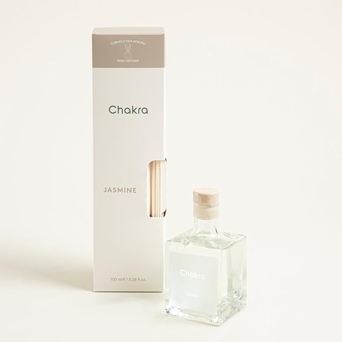 Chakra Reed Diffuser Set - Reed Diffusers for Home, Office and Living Spaces with Long-Lasting Fragrance, Scent Diffuser with Decorative Glass Bottle & Bamboo Sticks, 3.3 fl oz, Jasmine