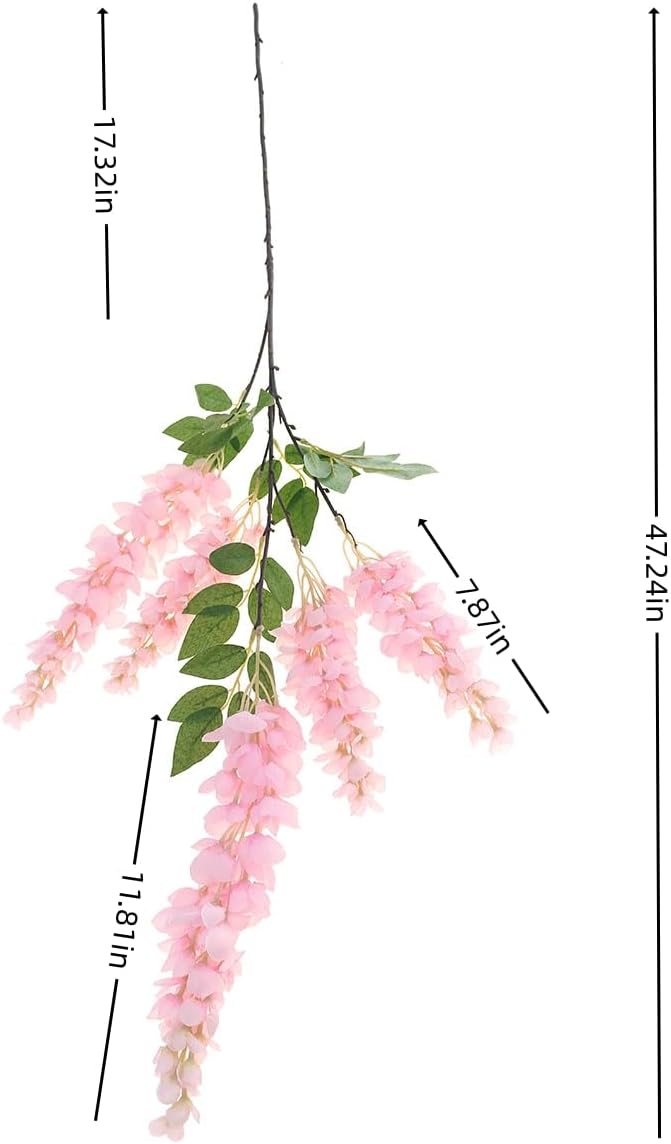 4pcs Large Size 47.2-inch Artificial Fake Wisteria Hanging Flower Garland Silk Flower String Home Party Decoration White Blue Pink Purple (Pink)