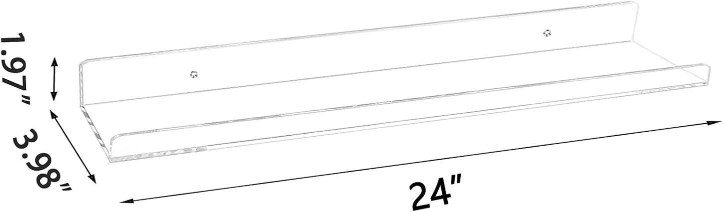 Weiai Clear Acrylic Floating Shelves 24 inches, Wall Bookshelf for Kids, Transparent Book Shelf Ledge for Wall, Set of 3