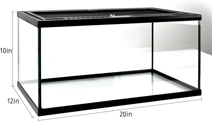 Reptile Glass Tank 20"*12"*10" Pre-Assembled Terrarium for Turtle,Hermit Crab,Bearded Dragon,Gecko,Lizard,Snake,Spider,Fish,Tarantula Enclosure with Top Screen Ventilation and Openning Door