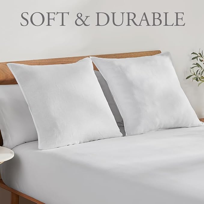 DAPU 100% Linen Euro Shams 26x26 Inches Euro Shams (Pack of 2) with Envelope Closure, Stone Washed Breathable and Cooling (White, Square)