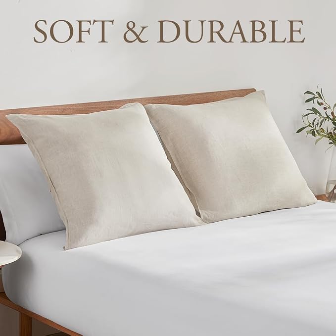 DAPU 100% Linen Euro Shams 26x26 Inches Euro Shams (Pack of 2) with Envelope Closure, Stone Washed Breathable and Cooling (Natural Linen, Square)
