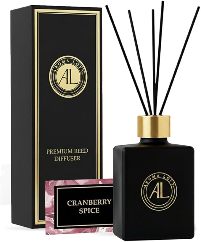 Black Reed Diffusers for Home | Premium Long-Lasting Fragrance Diffuser | Reed Diffuser Sticks in Oil Set | Smells Good in Bathroom & Office | Black, Spice Fragrance Oils Scent (5 oz)