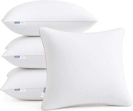 Leeden 20 x 20 Pillow Inserts (Set of 4) - Throw Pillow Inserts with 100% Cotton Cover - 20 Inch Square Interior Sofa Pillow Inserts - Decorative Pillow Insert Pair - White Couch Pillow