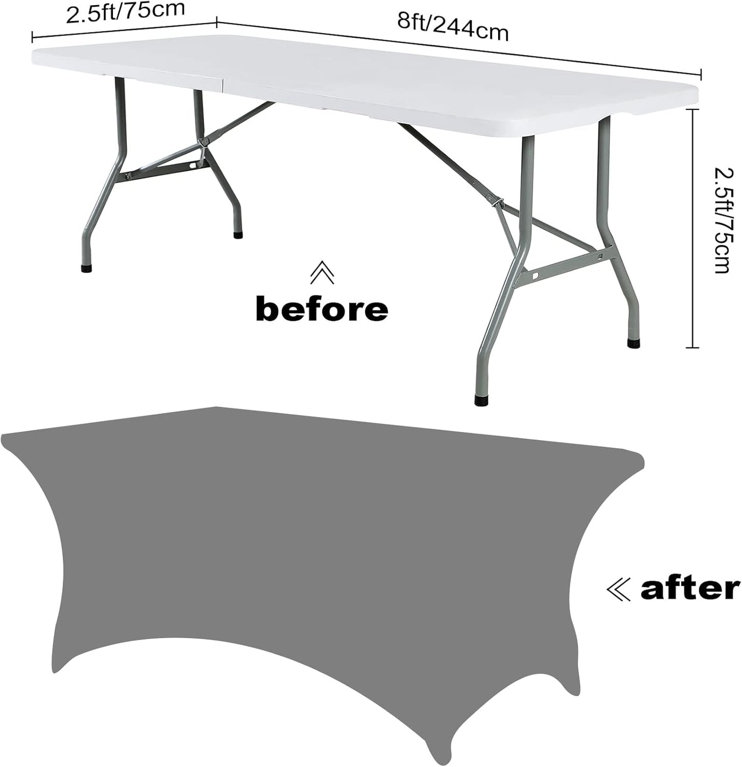 SuperO Waterproof Spandex Table Cover for 8FT Table Universal Fitted Stretch Tablecloth for Party, Banquet, Wedding and Events-White