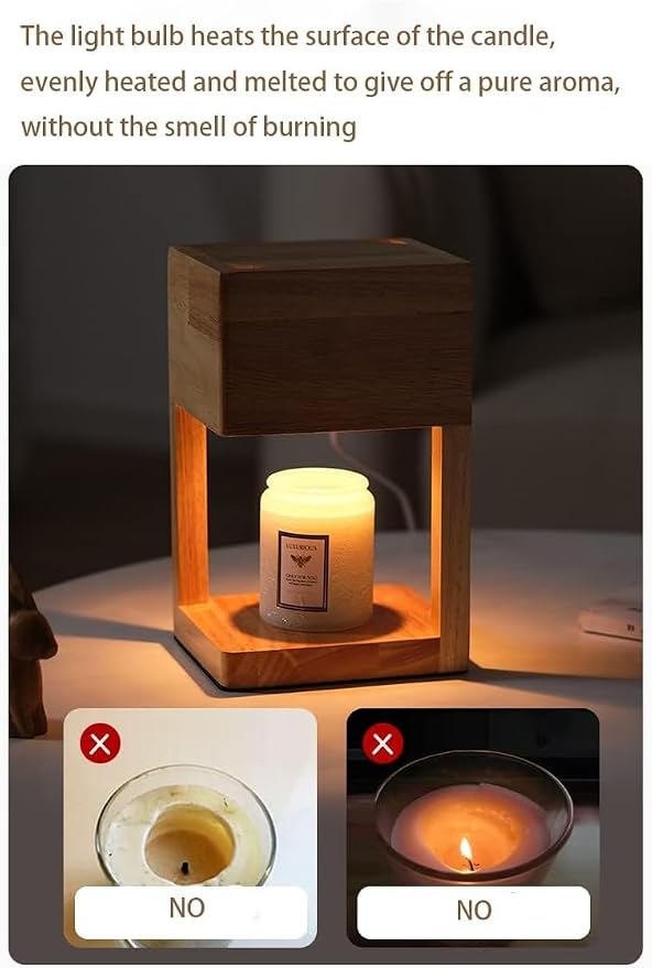 Candle Warmer Lamp,Candle Lamp Warmer with Timer and Adjustable Brightness Automatic Shut-Off,Candle Heat lamp for Canned Candles,ith 2 Bulbs（Walnut Color）