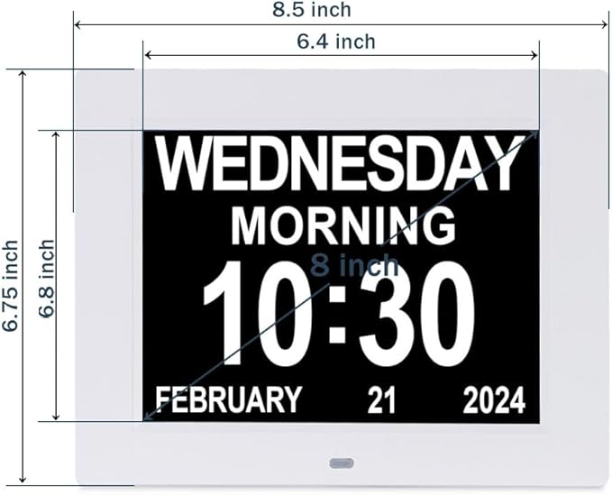 SSINI Dementia Clock Large Digital Calendar for Seniors with Date and Time - Elderly Digital Clock Large Display, 12 Custom Alarms (8 Inch)
