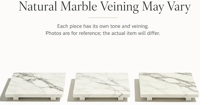 White Marble Pedestal Stand for Vanity & Bathroom | 9.84 Inch Decorative Riser for Perfume, Candle, Jewelry, Dresser and Shelf Decor