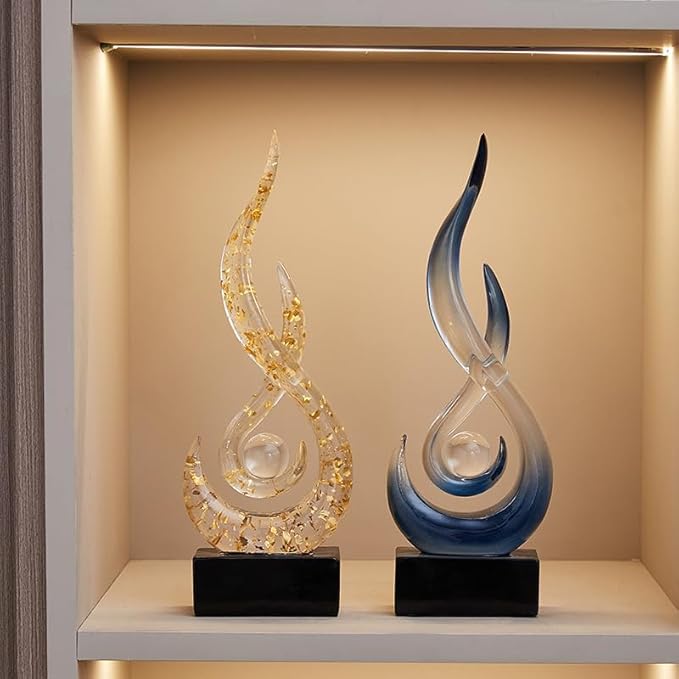 Modern Abstract Art Table Decoration,Resin Flame Statue Modern Blue Centerpiece Ornaments for Living Room Great Gift Idea Home Decor,Collectibles
