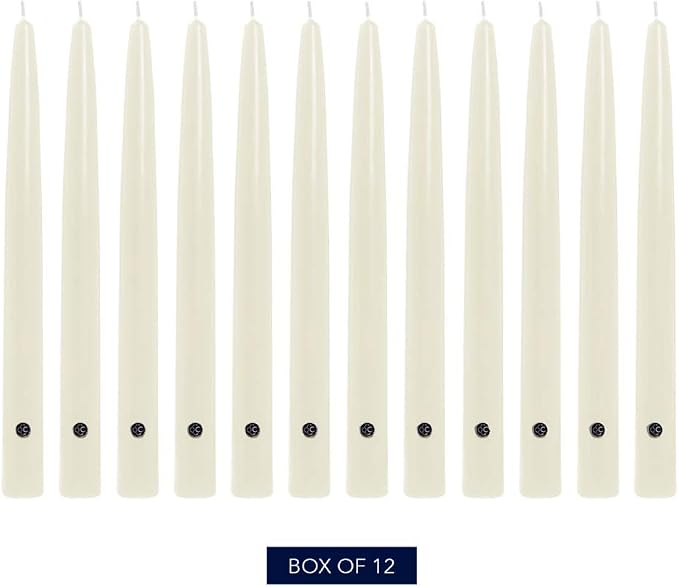 Colonial Candle Unscented Taper Candle, Handipt Collection, Ivory, 10 In, Pack of 12 - Up to 8 Hours Burn