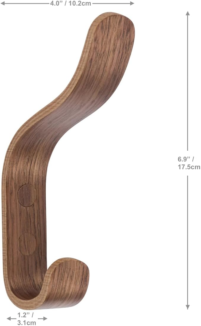 Plywood Wall Hooks Set of 4 Wood Coat Hooks Hanging Clothes Hats Robes Towels Walnut Wooden