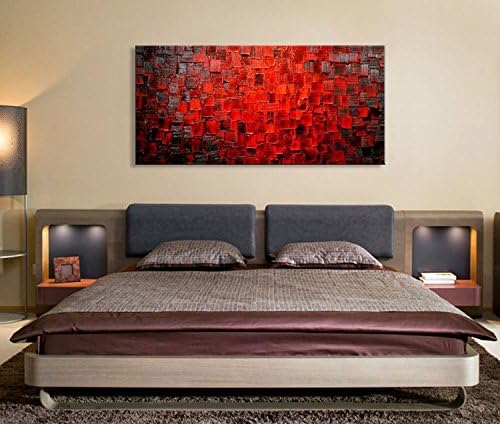 Hand Painted Modern Oil Painting Texture Red Abstract Canvas Wall Art Decoration Picture Contemporary Artwork Framed Ready to Hang