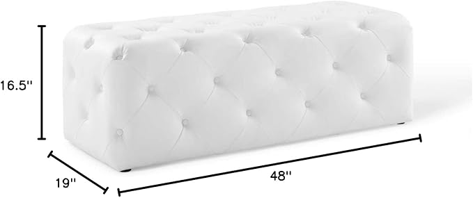 Modway EEI-3767-WHI Anthem 48" Tufted Button Entryway Faux Leather Bench, White