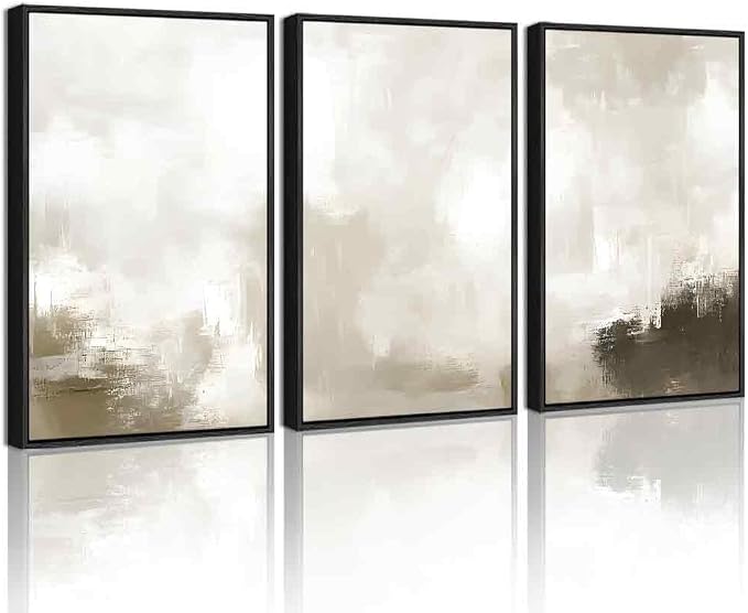 PHOPAGO Abstract Framed Wall Art Large 16x24in Minimalist Pastel Neutral Wall Decor Modern Art Paints Living Laundry Room Home Decor - Black Framed