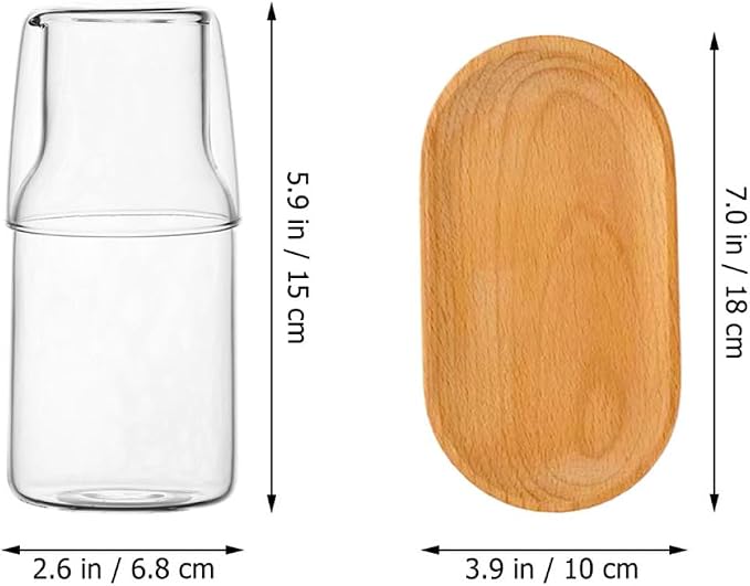 PRETYZOOM Bedside Carafe with Cup and Tray Transparent Glass Water Carafe Set for Nightstand Bedroom or Bathroom 16 Oz Drinking for Water Tea and Mouthwash