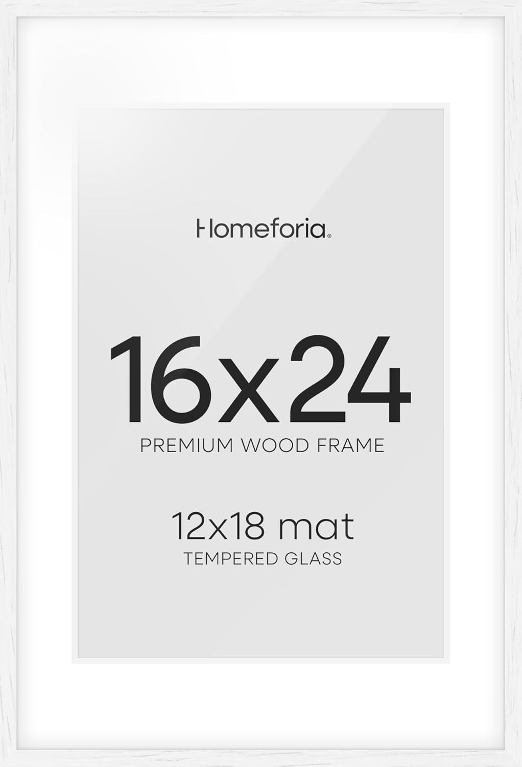 Homeforia White Picture Frame 16x24, High End Oak White 16x24 Frame with Mat 12x18 Photo, 16 x 24 Wooden Poster Frames Matted to 12 by 18, 24x16 Wood Hanging Frames, Tempered Glass, Wall Kit, Set of 1