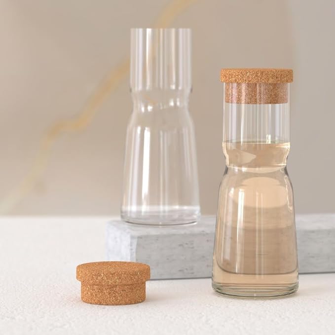 Krosno Glass Water Carafe With Natural Cork Stopper, 33.8 oz, Splendour Collection, Water and Juice, Birthday, Celebration, Party, Restaurant, Everyday Use, Dishwasher Safe, Made in Europe