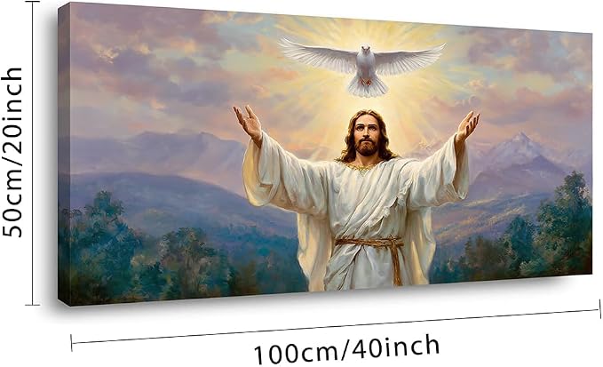 Ggaafet Jesus and Pigeon Wall Art for Bedroom Canvas Oil Painting Prints Halo God Universal Love Spiritual Faith Art Deco Classic Artwork Office Family Dining Room Decor
