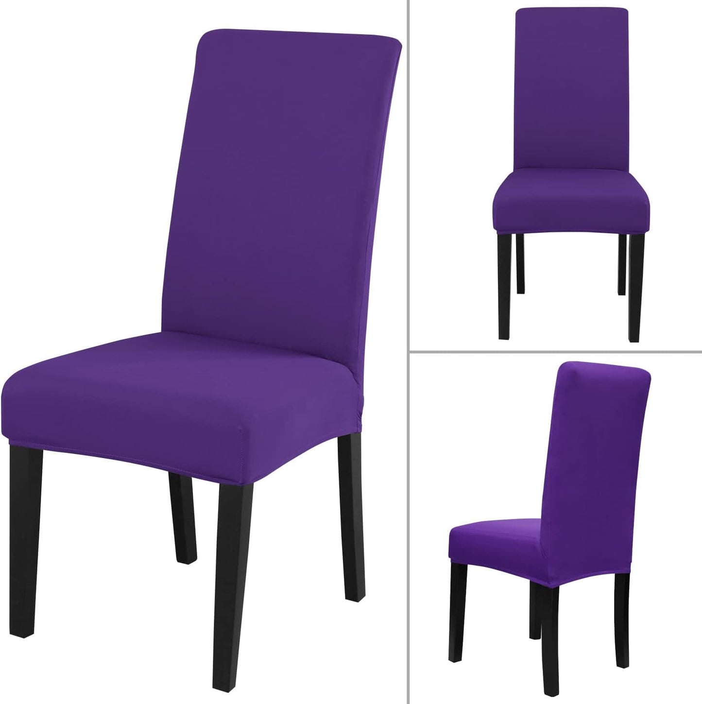 JQinHome Dining Chair Slipcover, High Stretch Removable Washable Chair Seat Protector Cover Set of 2,Chair Covers for Dining Room, Kitchen,Home Party,Wedding Ceremony(Purple, 2PC)