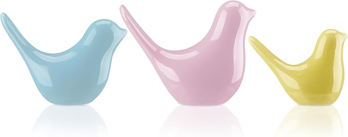 AceOrbit 3 Pcs Spring Small Animal Statues Pink Birds Decor Pastel Color Sculpture Ornaments Blue Yellow Bird Figures for Spring Home Office Table Desktop Bookshelf Mantelpiece Shelf