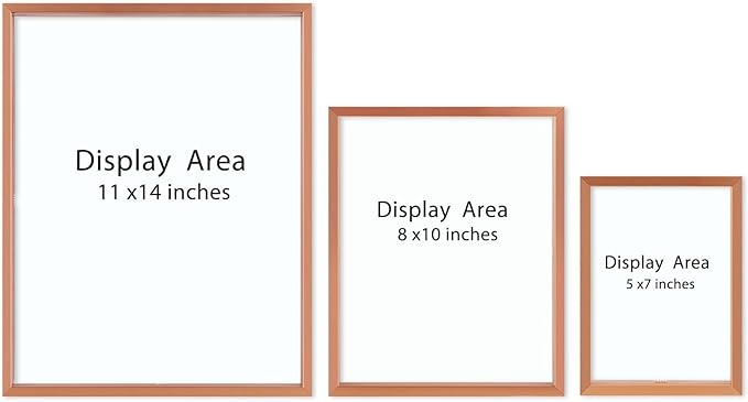 Golden State Art, 7 Pack Floating Frames for One 11x14, Two 8x10, and Four 5x7 Pictures. Aluminum Photos Frame for Wall Display (Rose Gold)