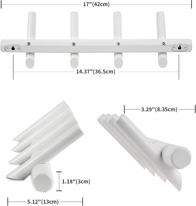 KYSMOTIC Modern Wood Coat Rack - Wall Mounted - White 4 Peg Coat Hooks - Hanging Clothes Robes Towels Hats