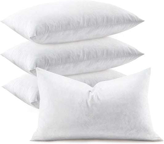 Feather Throw Pillow Inserts Set of 4, Soft Fluffy Rectangle 12 x 24 Inches Decorative Pillow Insert, Feather and Down Filled Euro Pillows for Bed, Couch and Cushion