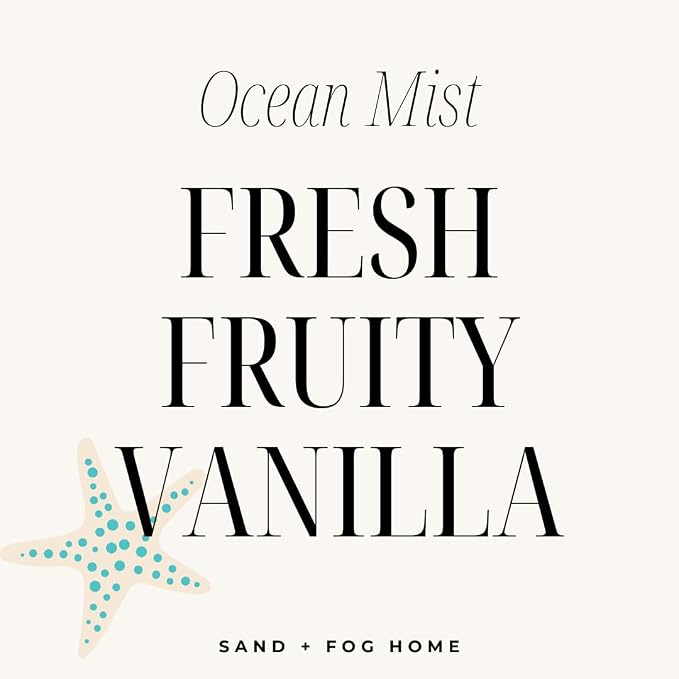 Sand + Fog Scented Candle - Ocean Mist – Additional Scents and Sizes – 100% Cotton Lead-Free Wick - Luxury Air Freshening Jar Candles - Perfect Home Decor – 12oz