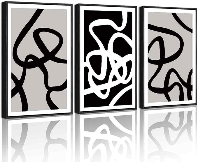 PHOPAGO Black and Gray Abstract Framed Wall Art Large 16x24in Decor Ink Wash Dark Brush Stroke Prints Modern Art Decorative Bedroom Living Room Home Decor - Black Framed